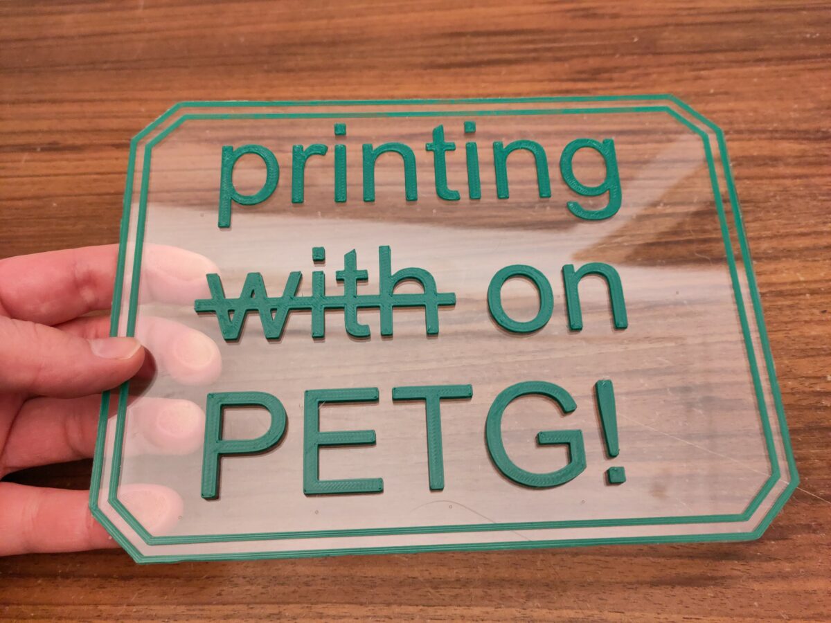 3D printed Text on a trasparent sheet: 